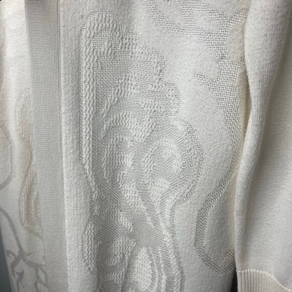 Chico's Long Line Cardigan Sweater Ivory Open Front Jacquard Knit Size 2 / Large - Picture 4 of 11